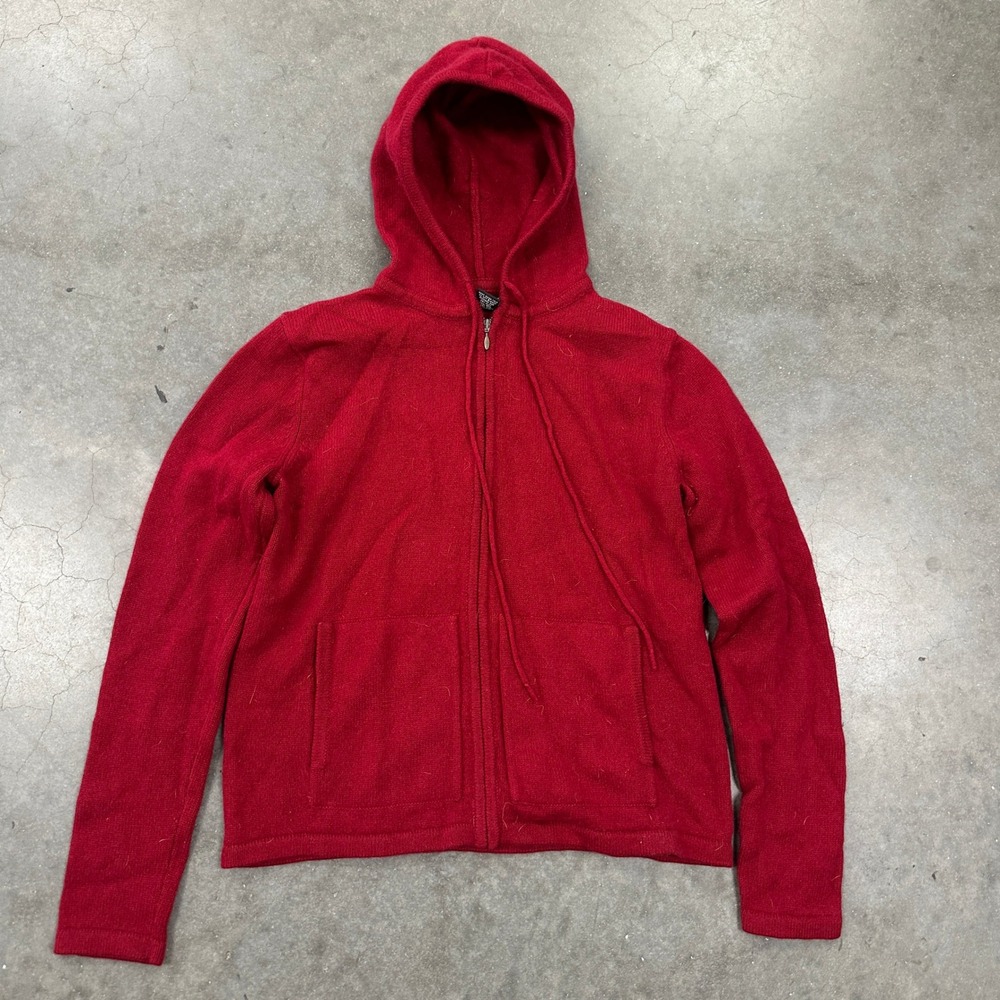 Daniel Bishop Mens Red 100% Cashmere Full Zip Hoodie Sweater Small